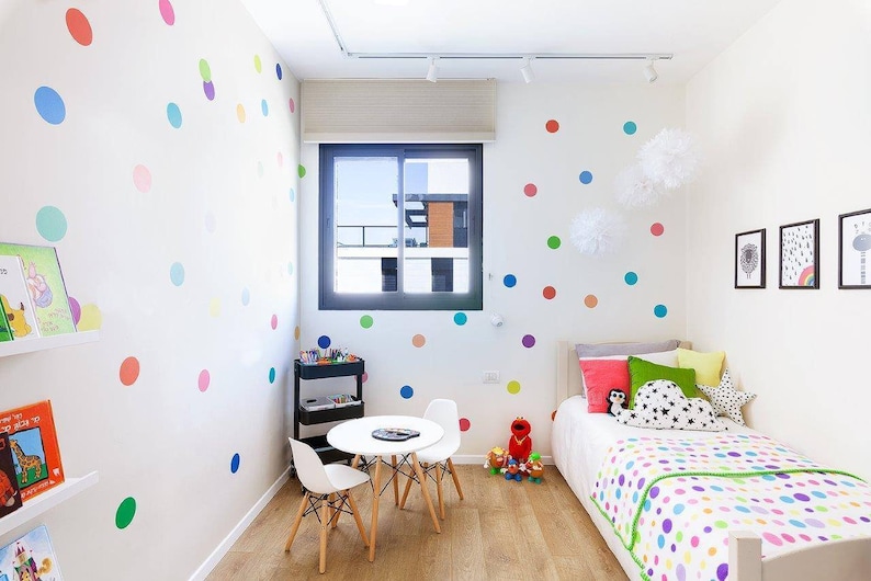 Dots Wall Decals Confetti Rainbow Polka Dot Wall Stickers, Eco-friendly Fabric Removable, Reusable Peel & Stick image 7