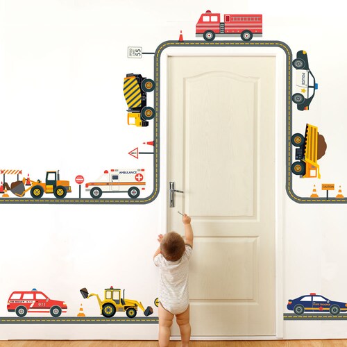 Wall Decals Emergency and Construction Vehicles With Straight Etsy
