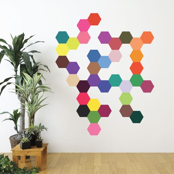 Hexagon Wall Decal 36 Mod Solid Colors Hexagons Decals Modern Etsy