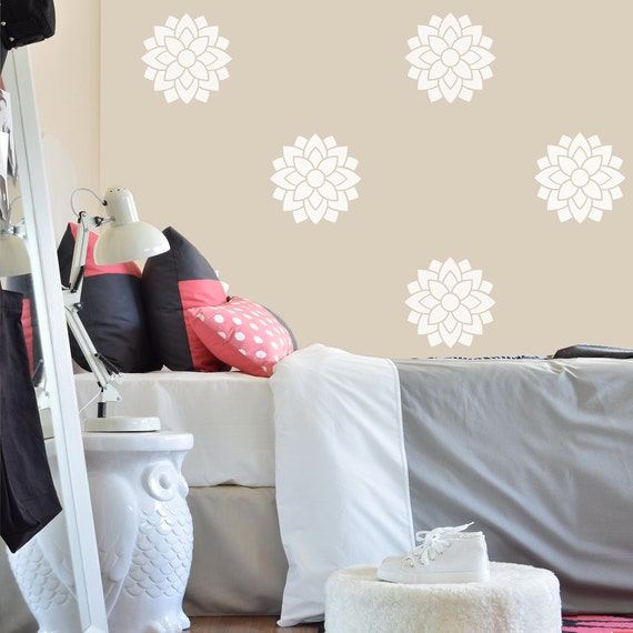 6 modern flower vinyl wall decals in white black gold and | etsy