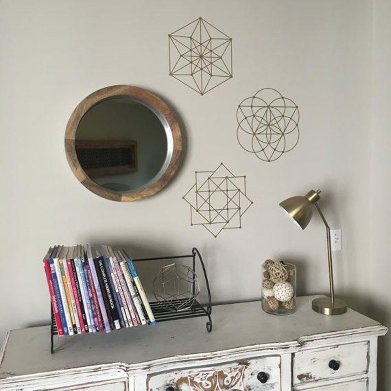 Sacred Geometry Modern Wall Decals in Metallic Gold Decals Silver Wall Decals Black or White Geometric Vinyl Mid-century Modern Walldecals