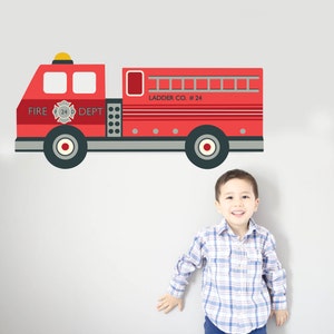 Wall Decals Firetruck Large 4 Ft Fire Engine Fabric Wall Decal Eco-friendly Matte Wall Sticker