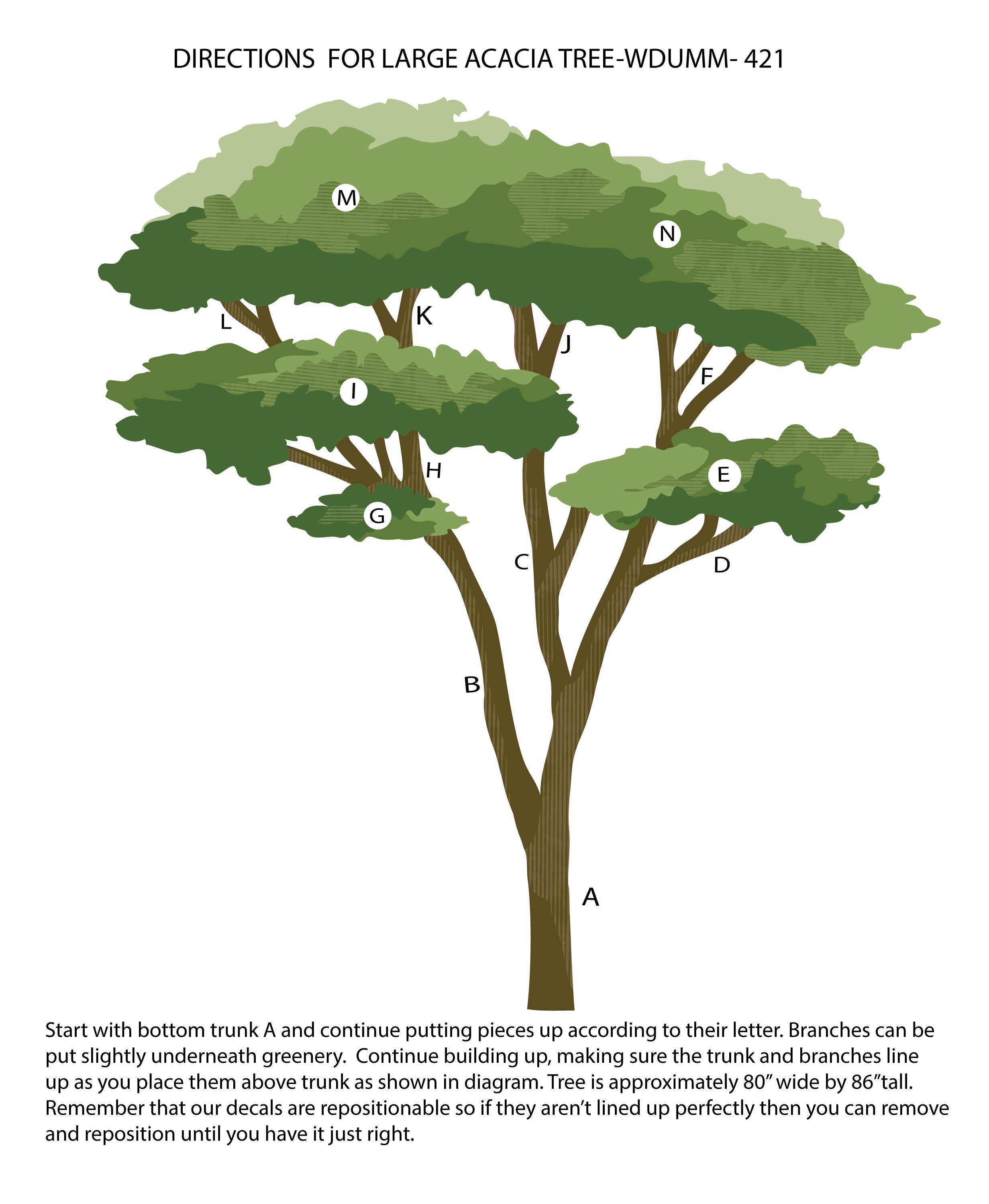 Large Safari Animal Wall Decals With Acacia Tree, Nursery Wall Decals ...