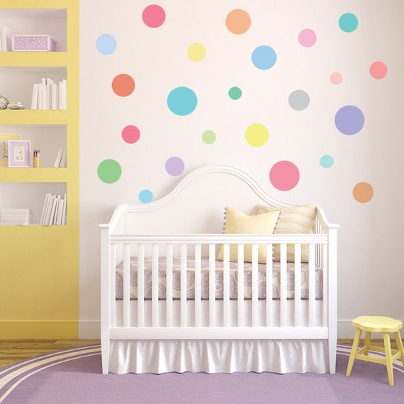 wall decals dots 23 multi-sized sorbet color polka dots fabric eco