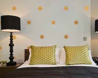 Removable Star Wall Decals, Coronata Gold Stars Wall Stickers, 8 Point Star Decals in Metallic Gold & VInyl Colors