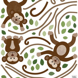 Monkey Wall Decals, Jungle Monkey Wall Stickers, Nursery Wall Decals, Repositionable Fabric Decals image 2