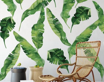 8 Large Banana Leaves Wall Decals, Eco-Friendly Matte Fabric Tropical Decals