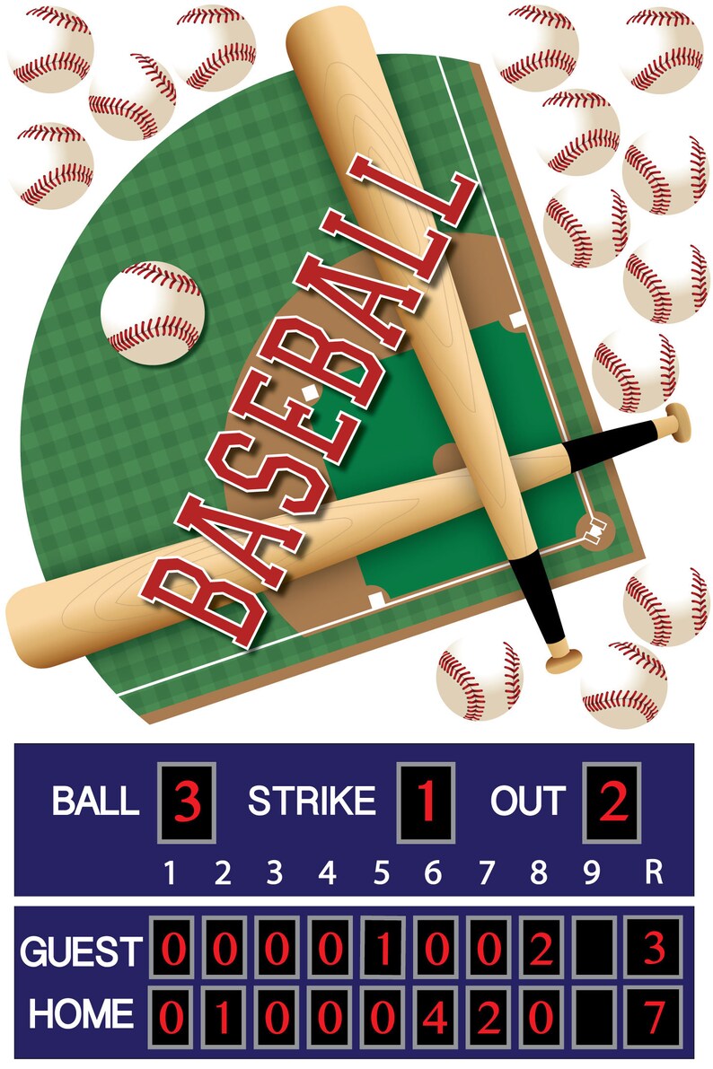 Large Baseball Diamond Scoreboard Plus 42 Baseball Wall Etsy