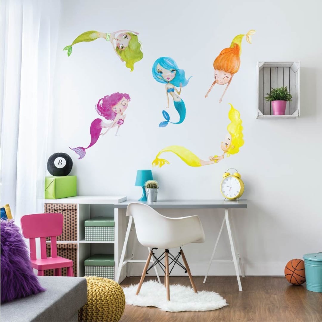 Mermaid Wall Decals Cute Playful Mermaids Fabric Wall Decals, Peel and ...