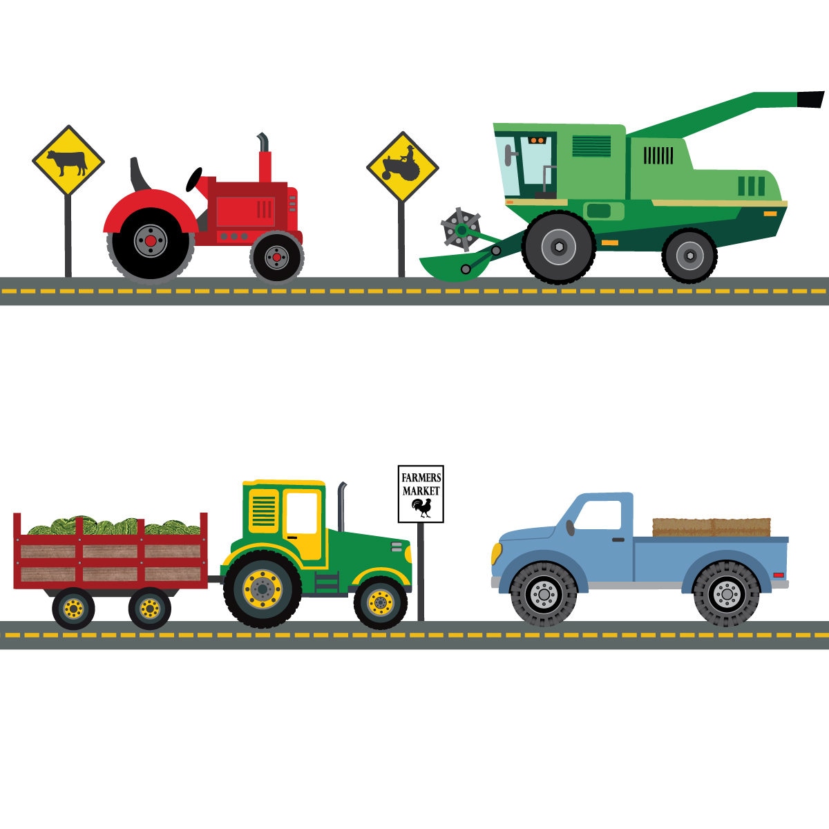 Four Farm Vehicle Wall Decals plus Straight Road Peel and Etsy
