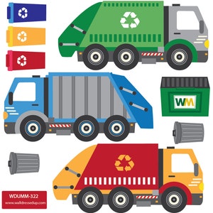 Wall Decals Garbage Trucks & Recycling Truck with Straight Road Decals Matte Fabric Repostionable Eco-friendly Wall Stickers image 3