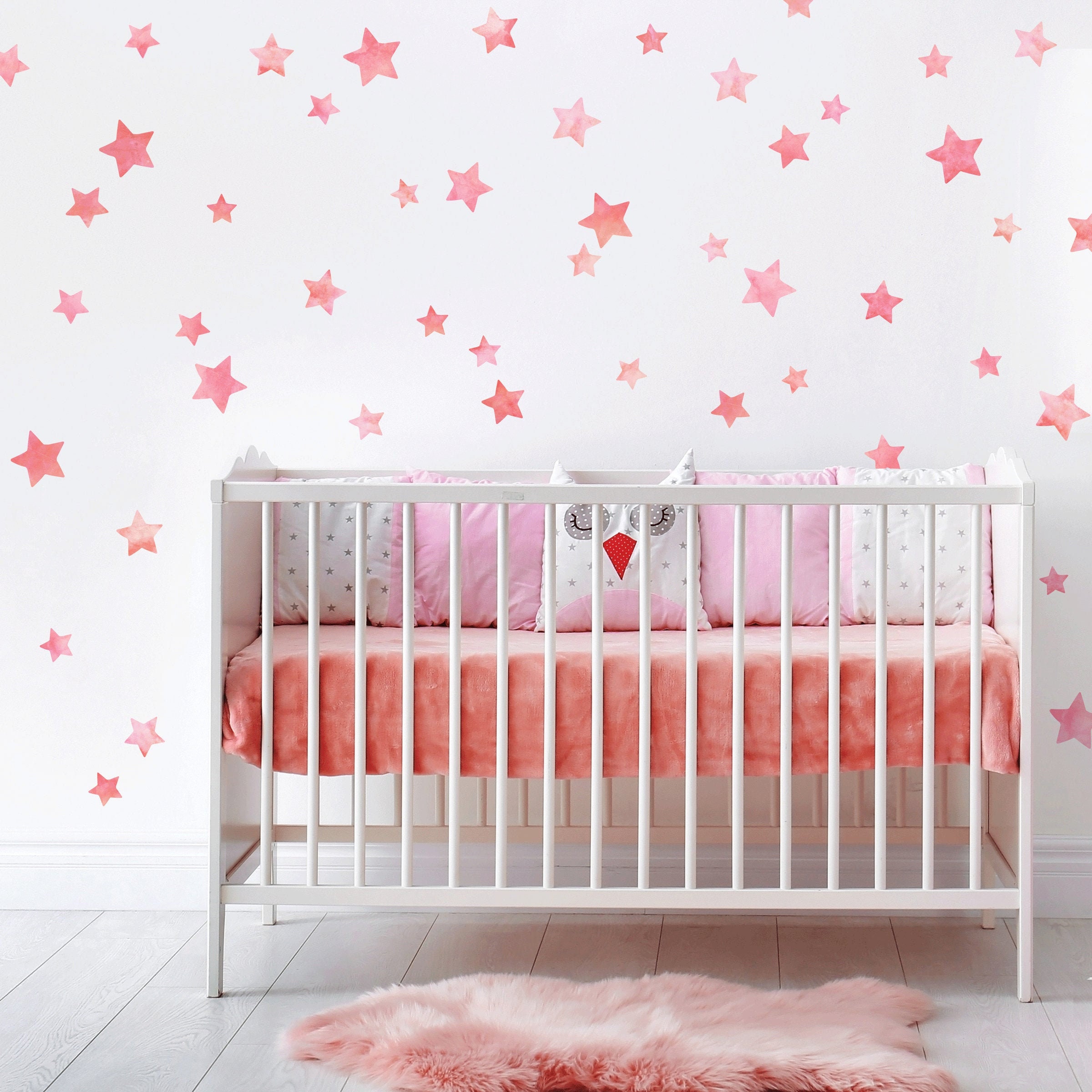 52 Hot Pink Vinyl Star Shaped Bedroom Wall Decals Stickers Stars