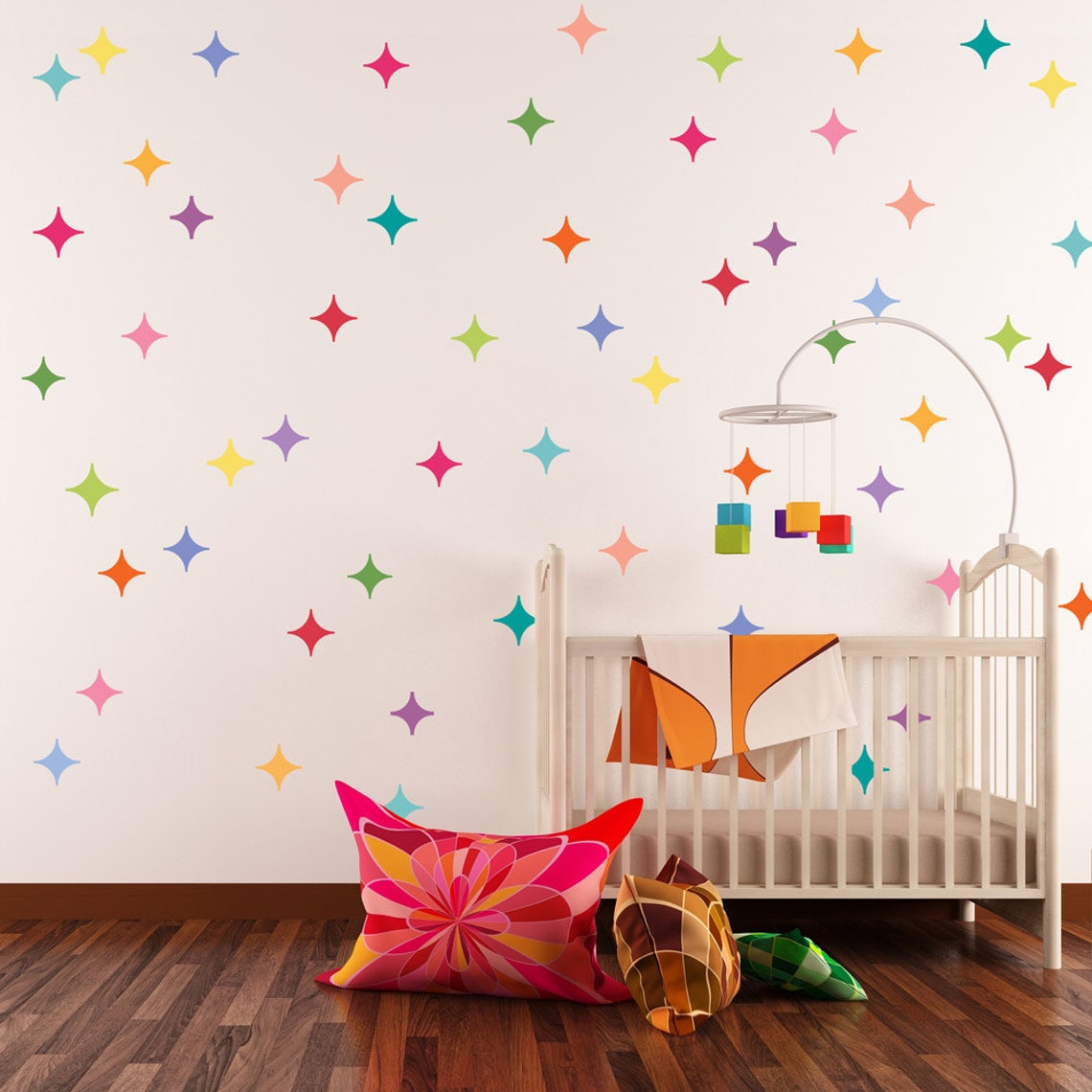 28 Modern Diamond Wall Decals, Multicolor Matte Fabric Eco-friendly ...