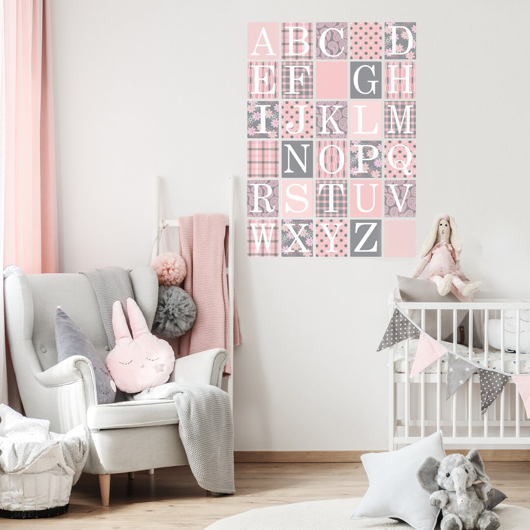 Wall Decals Alphabet Blocks in Millennial Pink and Gray Fabric Eco ...