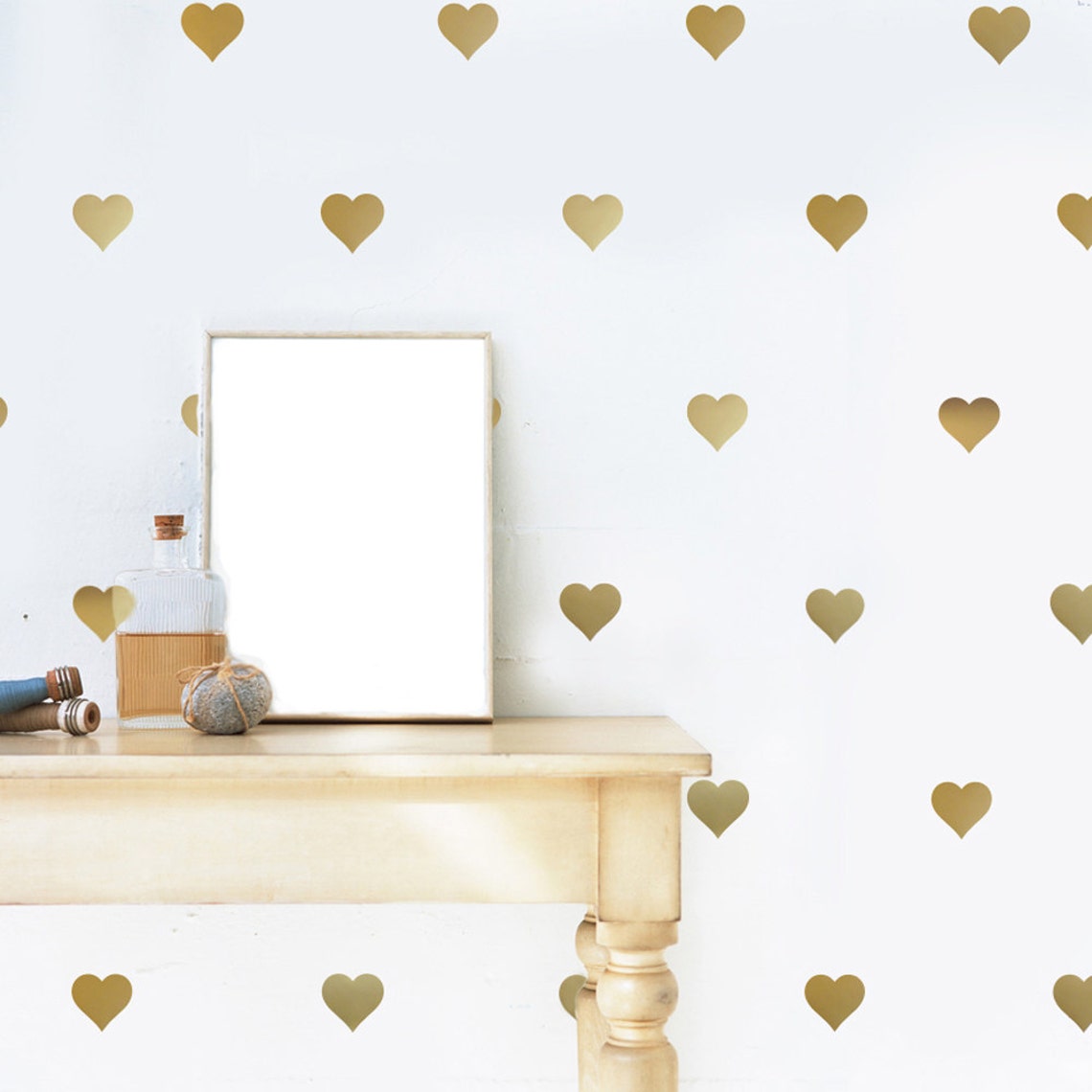 Gold Wall Decals, 3 Inch Heart Wall Stickers, Nursery Decor, Peel and ...