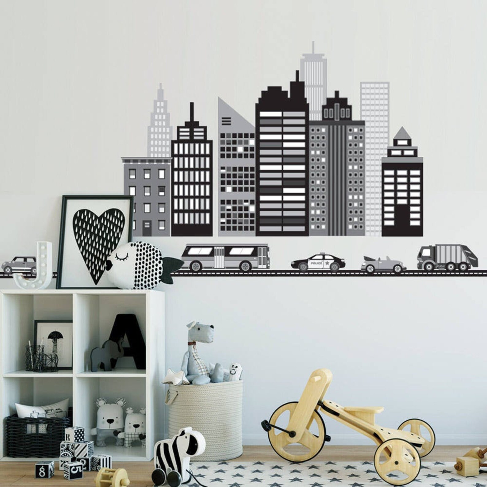Cityscape Wall Decal Skyscraper Decals Black and White City | Etsy