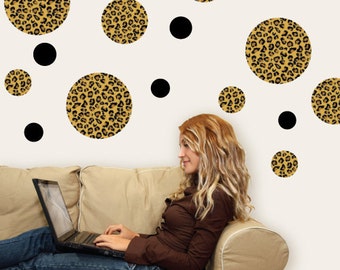 Leopard Print Dots Wall Decals and  Black Dot Decals, Removable & Reusable Eco Friendly Matte Wall Stickers