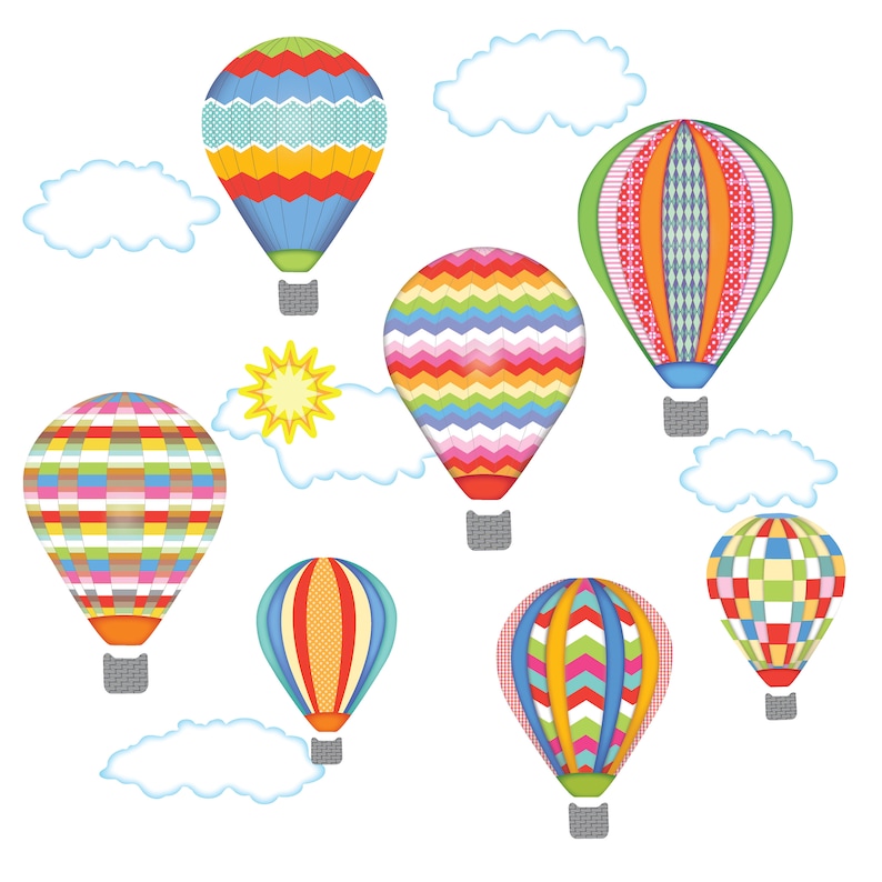 Eco Friendly Removable Wall Stickers Col Hot Air Balloons /& Cloud Wall Decals Unisex Nursery Wall Decals 4