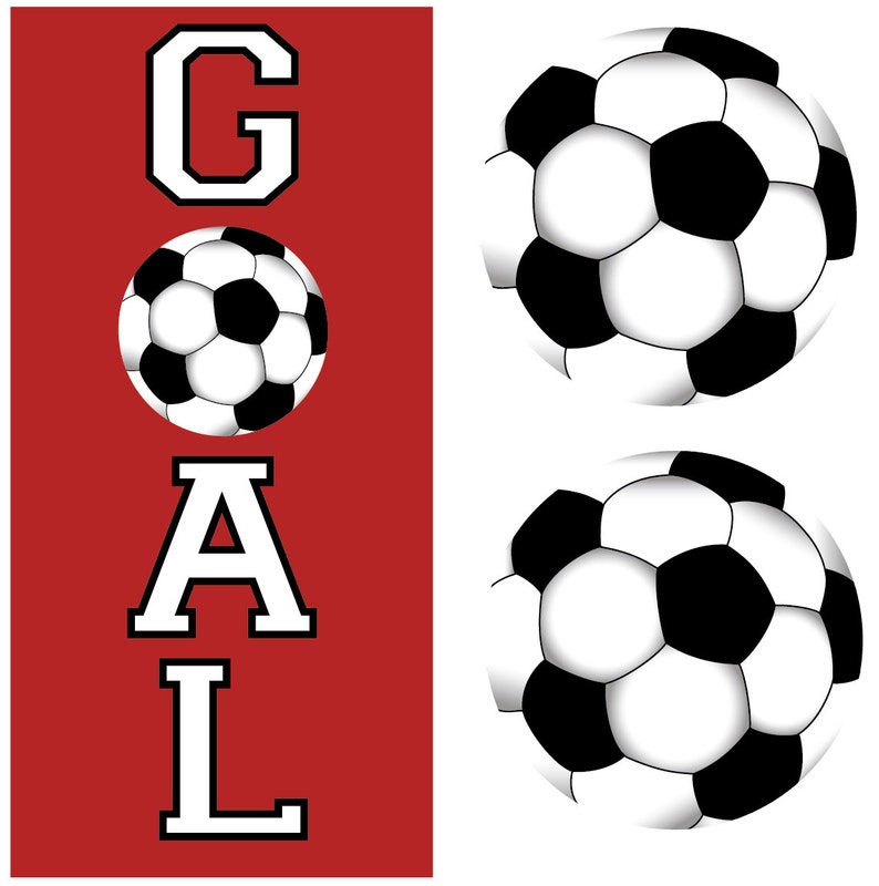 Two Soccer Balls and Goal Wall Decals Removable and Reusable