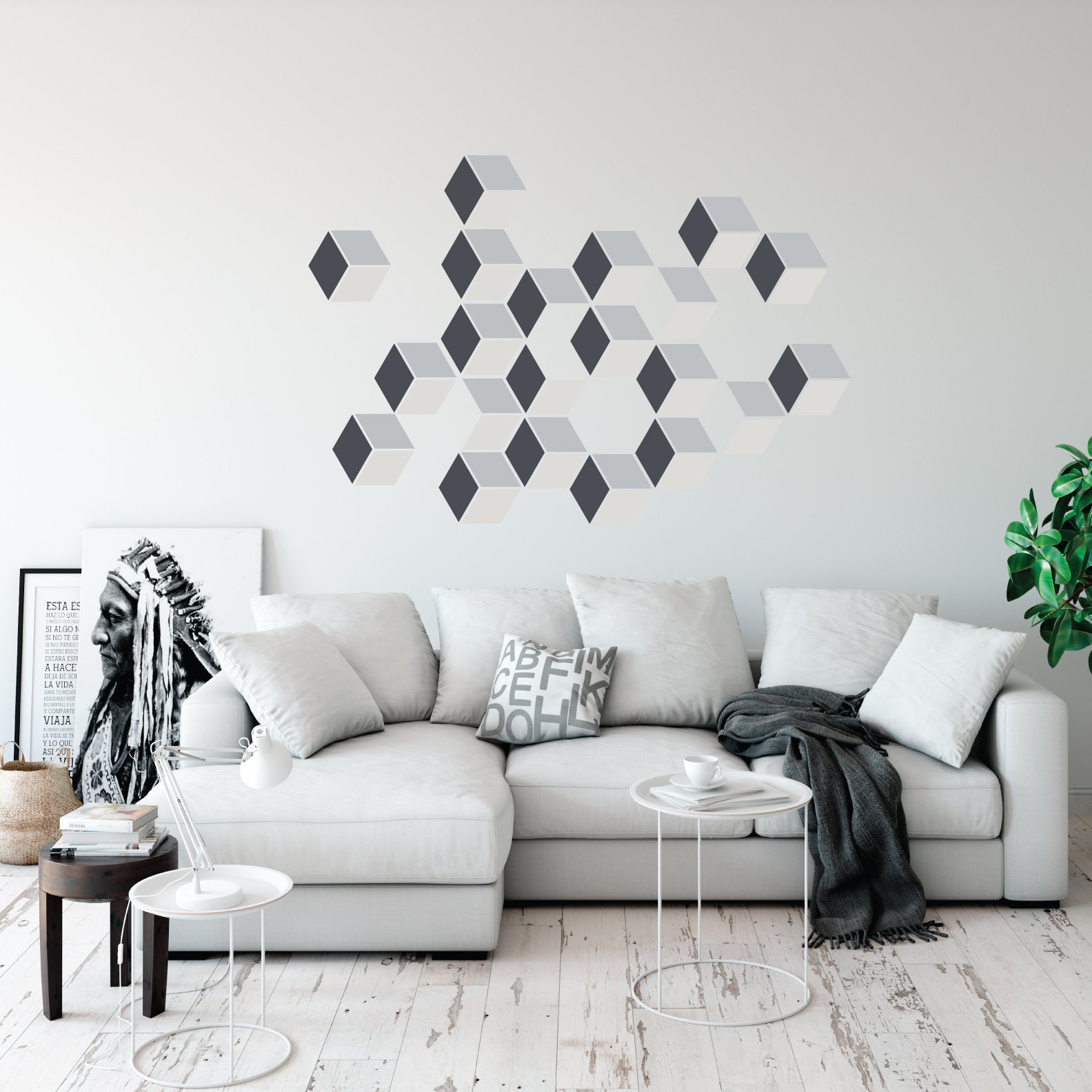 Modern Geometric Wall Decals Optical Illusion Squares in Gray - Etsy