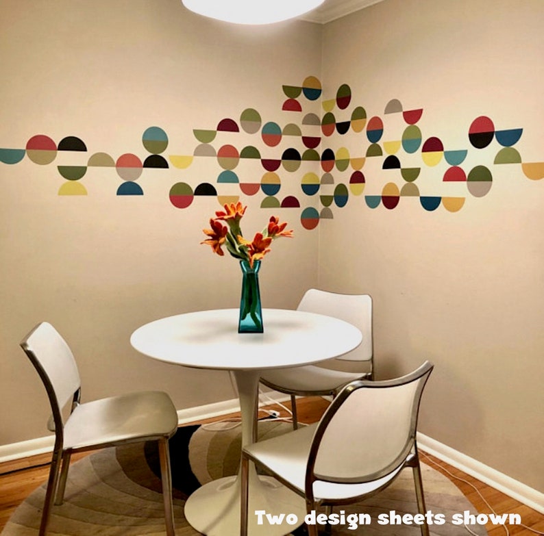 Mid Century Modern Semi Circle Wall Decals, Matte Fabric Removable and Reusable Geometric Wall Stickers image 6