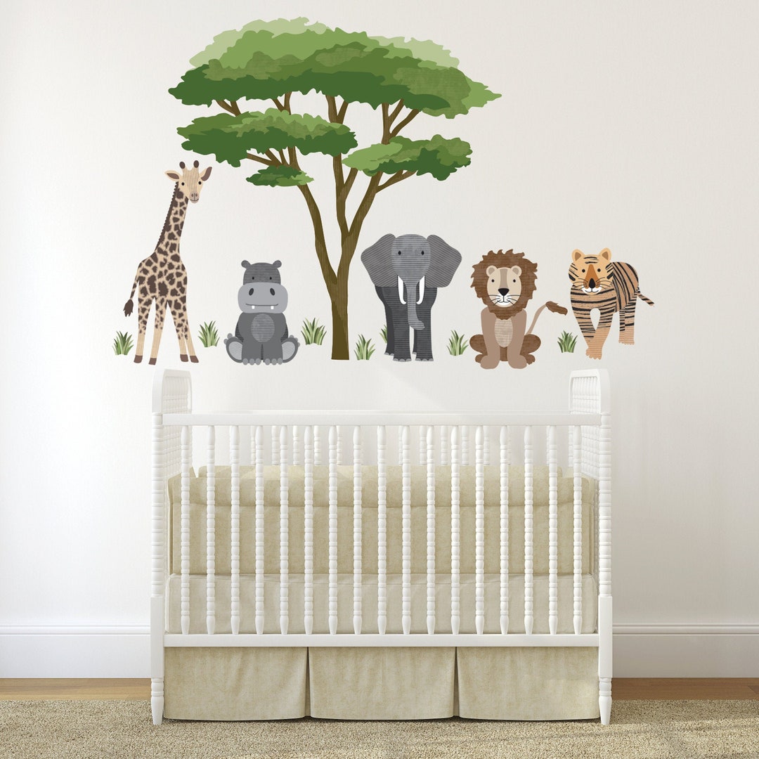 Safari Animal Wall Decals and Acacia Tree Decals, Nursery Wall Decals