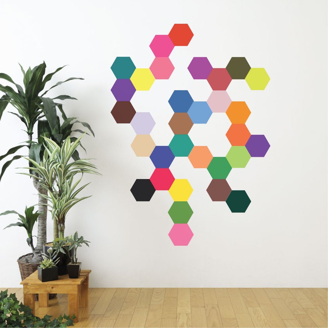 Hexagon Wall Decal 32 Mod Solid Colors Hexagons Decals, Modern Art