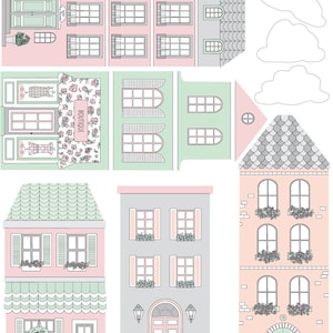 European Style Town Wall Decals, Pink and Gray Decals, Fabric Decals, Peel and Stick Wall Stickers, Eco Friendly, Matte, Town Wall Decals image 3