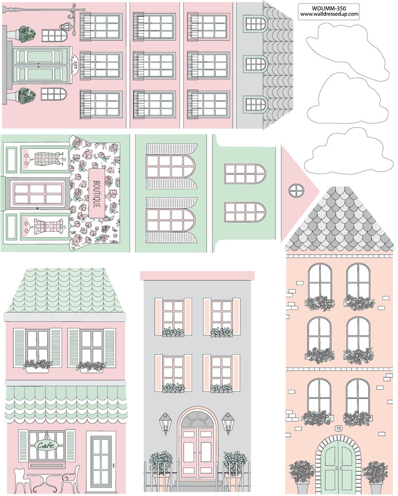 European Style Town Wall Decals, Pink and Gray Decals, Fabric Decals, Peel and Stick Wall Stickers, Eco Friendly, Matte, Town Wall Decals image 3