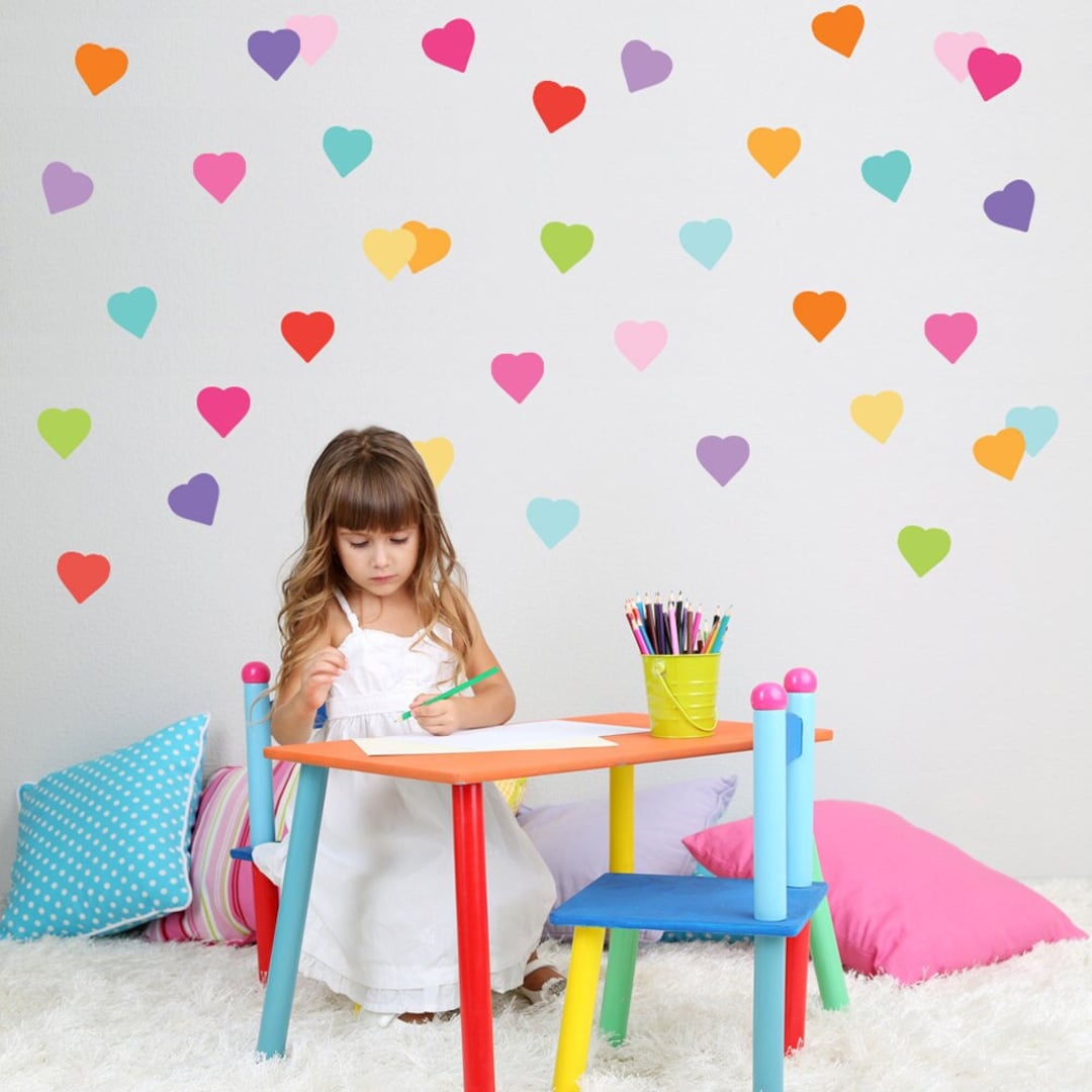 36 Solid Sweet Confetti Hearts Wall Decals Peel and Stick Etsy