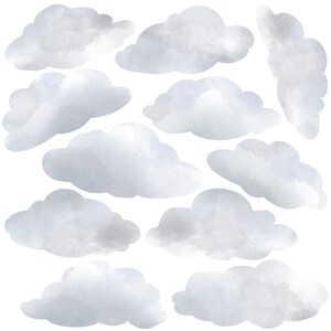 Medium Size Watercolor Cloud Wall Decals, Cloud Wall Stickers, Nursery Wall Decals, Peel and Stick Removable Wall Stickers, Col. 1 image 2