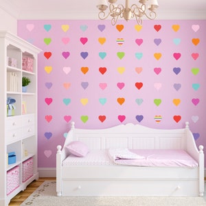 Wall Decals Hearts 72 Sweet Pastel Confetti Hearts Fabric Wall Decals, Patterns and Solids (2 Sheets), Removable and Reusable