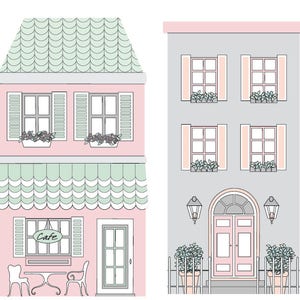 European Style Town Wall Decals, Pink and Gray Decals, Fabric Decals, Peel and Stick Wall Stickers, Eco Friendly, Matte, Town Wall Decals image 4