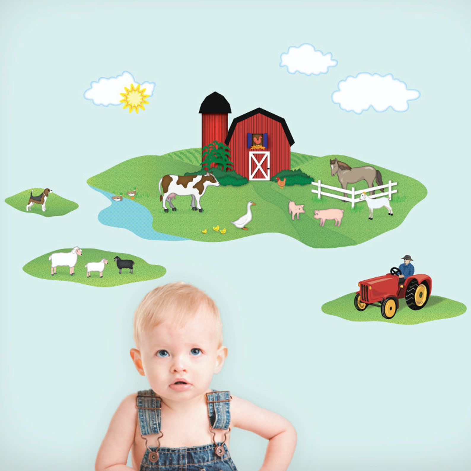 Red Barn With Farm Animals Wall Decals Removable and Reusable Etsy