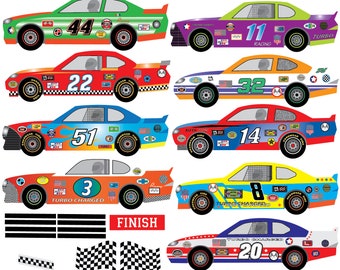 Race Car Wall Decals plus Checkered Flags, Removable and Reusable Eco-Friendly Matte Auto Racing Wall Stickers