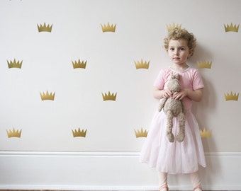 Princess Wall Decals, Crown Wall Stickers, Gold Princess Crown Decal Set, Nursery Wall Decals