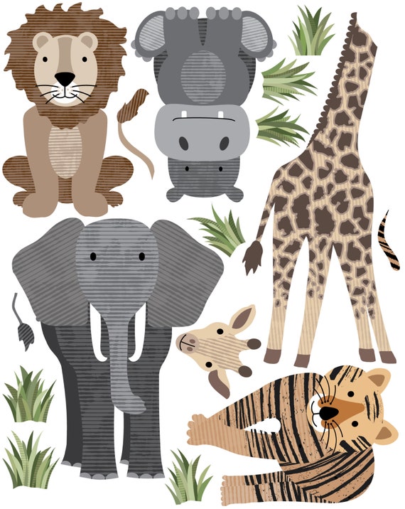 Large Safari Animals and Monkey Wall Decals, Jungle Animal Wall Sticke