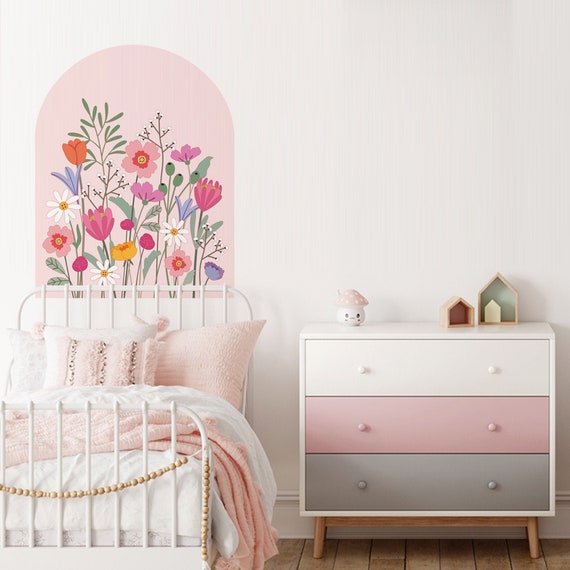 Pink Watercolor Flower Wall Decals, Girls Wall Decals, Repositionable  Floral Wall Stickers