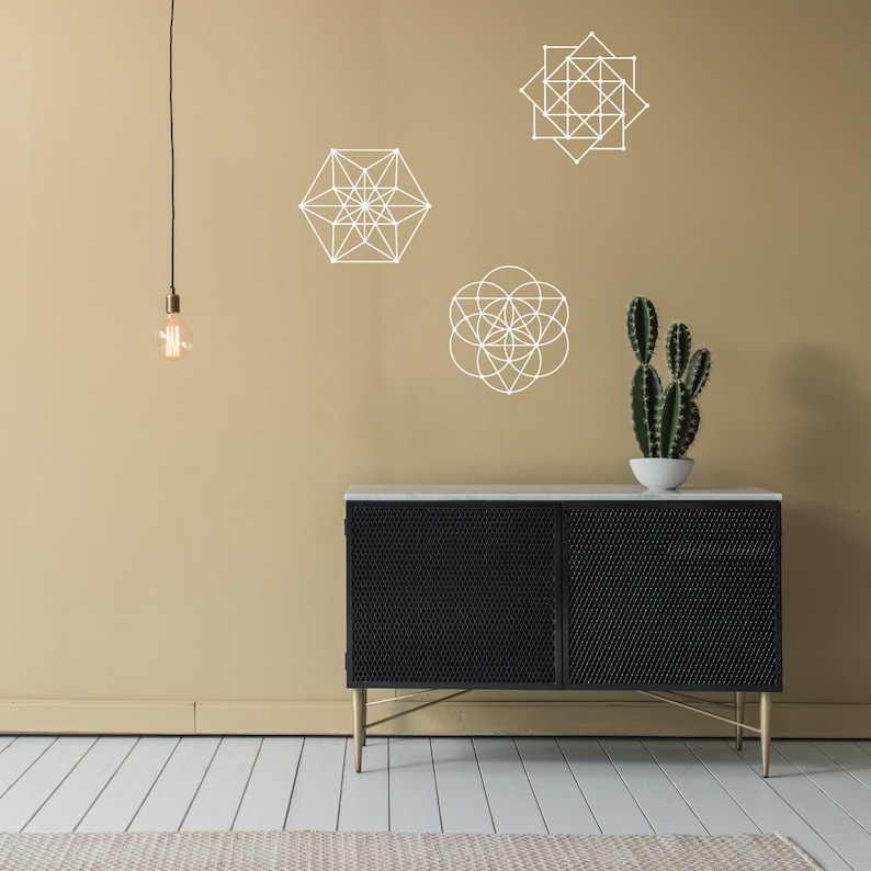 Sacred Geometry Modern Wall Decals in Metallic Gold Decals Silver Wall Decals Black or White Geometric Vinyl Mid-century Modern Walldecals