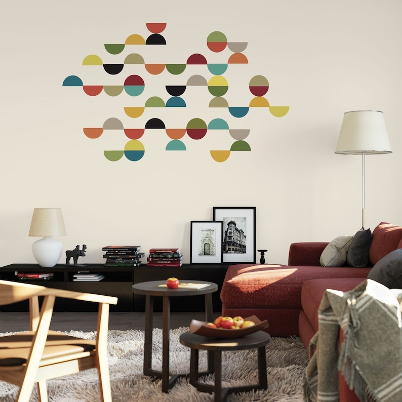 Mid Century Modern Semi Circle Wall Decals, Matte Fabric Removable and Reusable Geometric Wall Stickers image 1