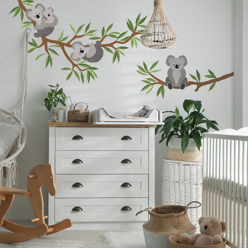 Large Koala Wall Stickers with Branch and Leaves, Koala Wall decals, Nursery Wall Decals, Animal Decals, Eco Friendly Wall Stickers image 1