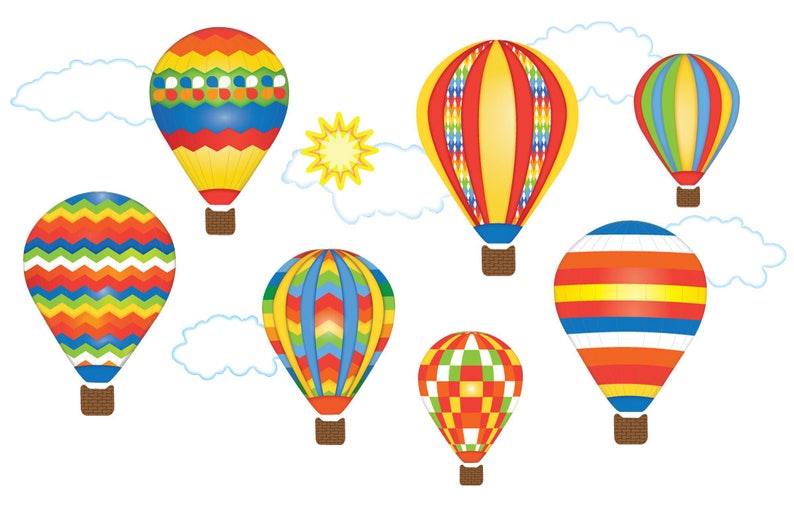Primary Colors Hot Air Balloons and Cloud Wall Decals, Reusable Eco ...
