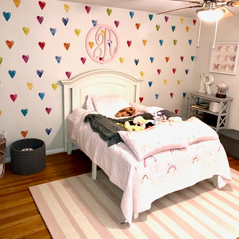 Rainbow Watercolor Hearts Wall Decals Heart Decals Girls Wall Stickers ...
