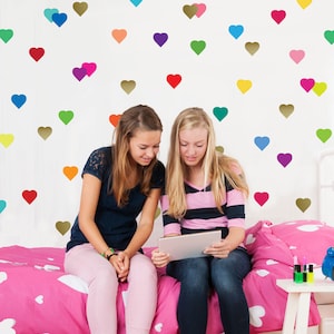 36 Rainbow Confetti Hearts plus 36 Gold Metallic Confetti Hearts Wall Decals