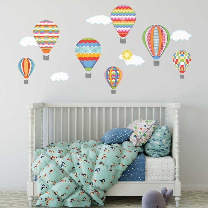 Eco Friendly Removable Wall Stickers Col Hot Air Balloons /& Cloud Wall Decals Unisex Nursery Wall Decals 4