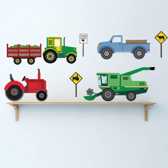 Removable and Reusable Fabric Eco-friendly Wall Stickers Wall Decals Construction Site Trucks /& Construction Vehicles