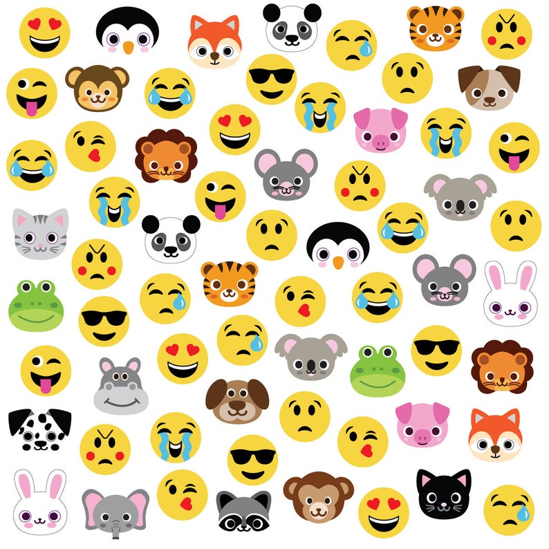 36 Wall Decals Emoji and 30 Animal Emoji Decals Repositionable Matte Fabric Eco-friendly Wall Stickers