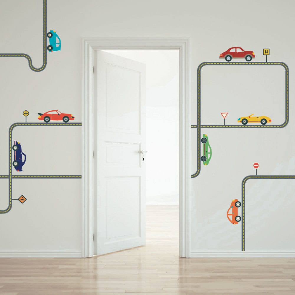 Wall Decals Cars with Straight and Curved Gray Road Reusable Etsy