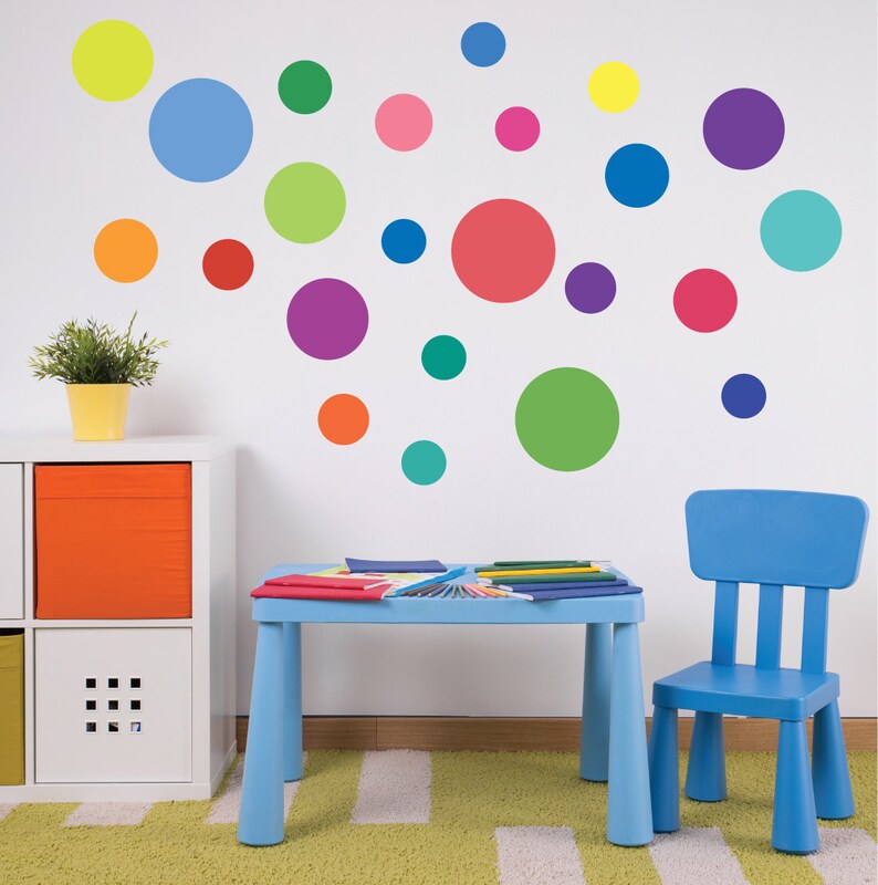 23 Multisized Rainbow Colors Polka Dot Wall Decals Removable Etsy