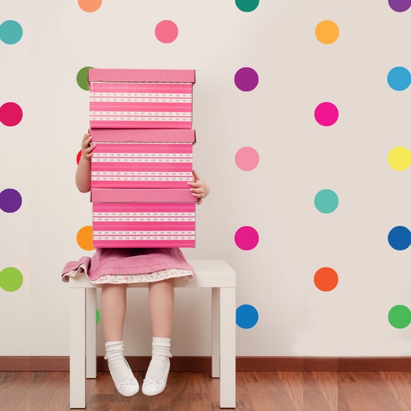 Polka Dots Decals, 36 Confetti Rainbow Polka Dot Decals, Colorful Fabric Wall Decals